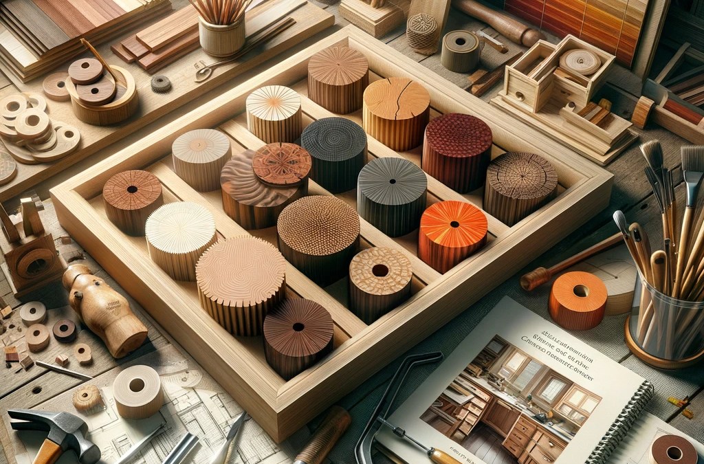 Selection of hardwood species used in custom cabinetry